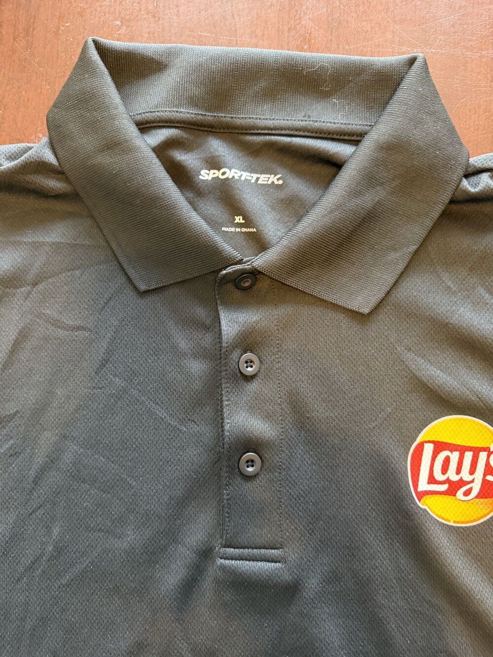 Lay’s Potato Chip 3 Button Black Polo Shirt With Logo SPORT-TEK Size XL
